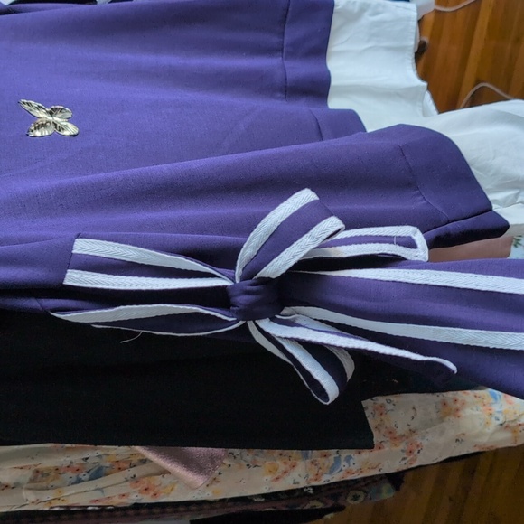 Navy Blue Top with Butterfly Accent Zip Back - Picture 2 of 5